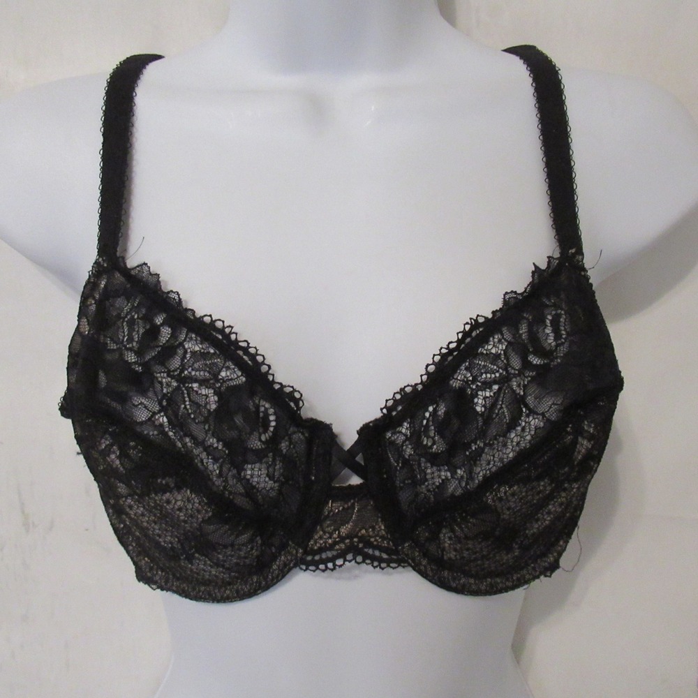 Wacoal Bra 34C Black Lace Renaissance Underwire Back Closure 851287